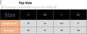 Size chart showing top length and bust measurements for women heart pajama set