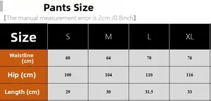 Size chart for women pajama pants set with waist, hip and length measurements in cm