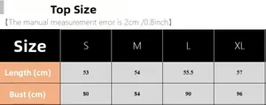 Size chart for women pajama top including bust and length measurements in centimeters