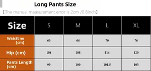 Detailed size chart for women cotton pajama pants with waist, hip, and length data