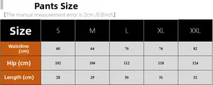 Guide des tailles pour shorts de pyjama en soie avec mesures de taille et hanches du S au XXL