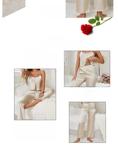 Détails de l'ensemble de pyjama en satin de soie champagne avec caraco à col en V