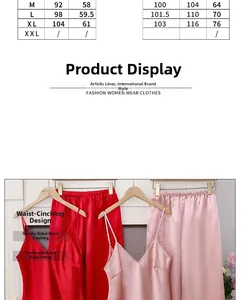 Size chart for summer ice silk lace pajama set with detailed fit measurements