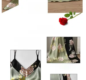 Détail de la robe nuisette en satin à imprimé floral avec col en V et fines bretelles