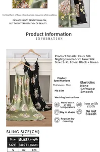 Détail de robes nuisettes en satin floral vert foncé et noir avec texture lisse et douce
