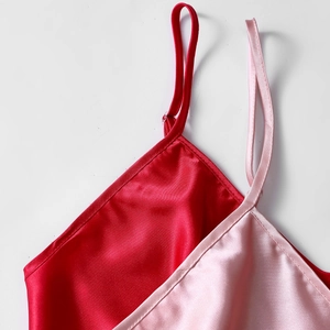 Breathable ice silk pajama set with lace details in red and pink satin fabric