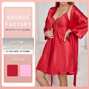 Women Satin Lace Nightdress And Robe V Neck Simulation Silk Sleepwear For Home Elegant Casual Style Female Lingerie