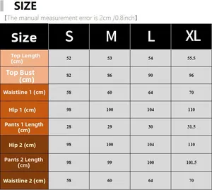 Tableau des tailles pour pyjama 3 pièces en satin pour femmes de la taille S à XL
