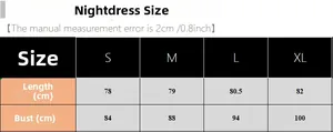 Guide des tailles pour nuisette en soie noire incluant longueur et buste du S au XL