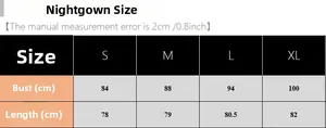 Detailed size chart for silk-like satin green nightgown showing bust and length measurements