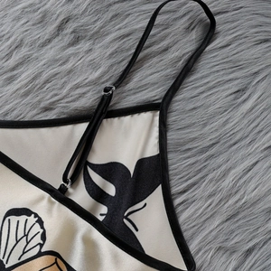 Women's silk satin chemise nightdress with whale print and adjustable black straps