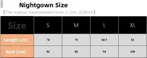 Size chart for women's silk satin robe showing S to XL measurements in centimeters