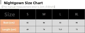 Size chart for women's sleepwear sets showing bust and length measurements from S to XL