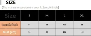 Guide des tailles pour nuisette en soie affichant longueur et buste du S au XL en cm