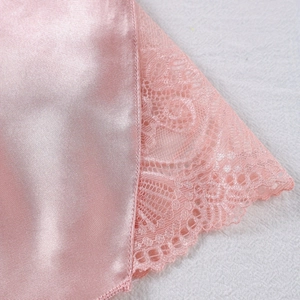Pink satin three-piece pajama set with delicate lace trim for women's sleepwear