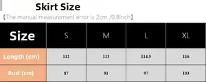 Size chart for women's long slit nightgown showing S-XL measurements for length and bust