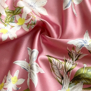 Pink floral satin nightdress with silky texture and elegant flower pattern