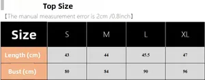 Detailed size chart for women's satin sleepwear top showing length and bust measurements