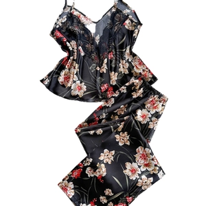 Set pigiama 2 pezzi in raso floreale da donna con canotta scollo a V e pantaloni