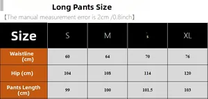 Detailed size chart for women's pajamas long pants showing waist and hip measurements