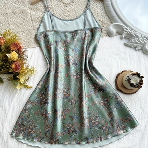 Elegant mint green floral satin slip dress for women with a smooth silk-like finish