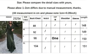 Detailed size chart for sexy halter neck draped maxi dress with S-XL measurements