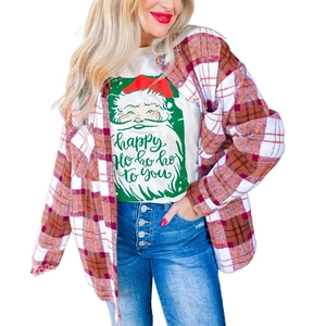 Damen Karo-Flanellhemd mit Weihnachtsmann-Grafik-T-Shirt und High-Waist-Jeans