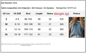 Tabella taglie da S a XL per maglia da donna a maniche corte con colletto a contrasto