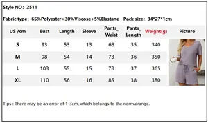 Tableau des tailles et guide des mesures pour ensemble pyjama court pour femme