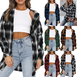 Women's Plaid Button Down Shirts Oversized Long Sleeve Plaid Blouses Casual Streetwear Boyfriend Flannel Shirt Tops With Pocket