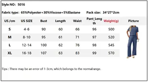 Detailed size chart for short sleeve lounge set with fabric and measurement guide