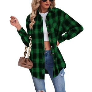 Women's green plaid oversized long sleeve button-up shirt in casual boyfriend style