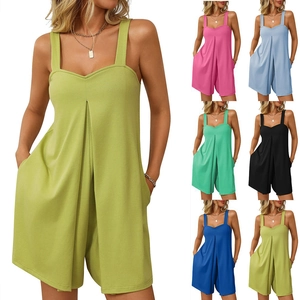 Pagliaccetto Casual Senza Maniche Da Donna Scollo A V Pieghe Tuta Con Tasche Moda Estiva Comoda Per Donna