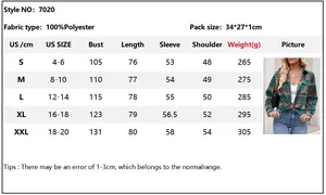 Detailed size guide and measurements for women casual loose fit plaid button-down shirt