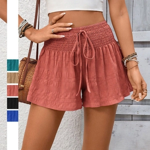 Women High Waist Smocked Summer Shorts Drawstring A-Line Textured Casual Loose Skorts For Beach Vacation Streetwear Fashion