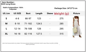 Size guide for women square neck plaid maxi dress showing US sizes and bust measurements