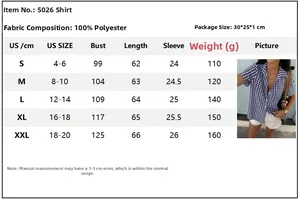Tableau des tailles pour chemise à carreaux femme indiquant les mesures du S au XXL en cm