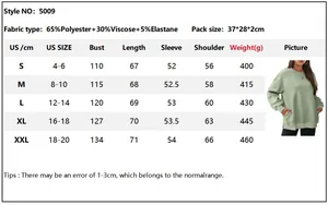 Size chart for crewneck sweatshirt detailing fabric blend and measurements for S to XXL