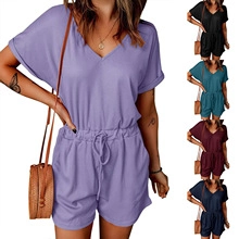 Detailed grid view showing various color options for women's V-neck drawstring rompers