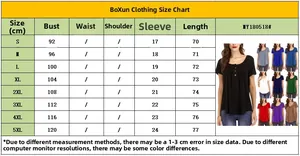 Detailed size chart for short sleeve t-shirt showing bust and length from S to 5XL