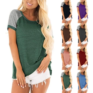 Dames Casual Raglan Korte Mouw T-Shirt Ruime Ronde Hals Kleurblok Katoenmix Zomer Top Basic Tee Kleding