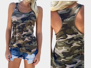 Vue détaillée avant et arrière d'un débardeur camouflage dos nageur pour l'été