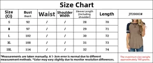 Size chart for women's short sleeve T-shirt with bust and length measurements in cm