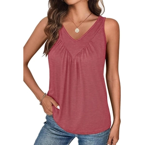 Top de verano sin mangas con cuello en V para mujer en rosa palo con pliegues