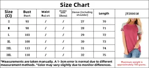 Detailed size chart for striped leopard patchwork short sleeve t-shirt with measurements