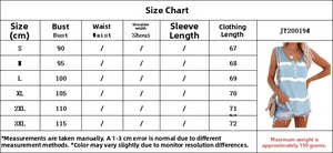 Size chart for summer sleeveless striped top with buttons, showing S to 3XL measurements