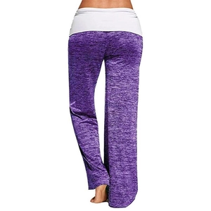 Dames yoga broek met hoge taille en wijde pijpen in gemêleerd paars met witte omslagband