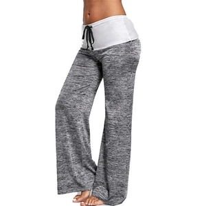 Women's high waist quick dry yoga pants in dark gray marl with white waistband