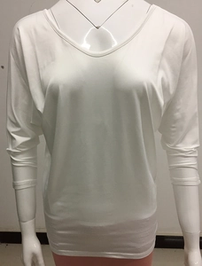 Detail of white batwing sleeve top featuring relaxed fit and soft knitted texture