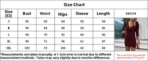Guida alle taglie per abito attillato a maniche lunghe con scollo a V, taglie S-2XL